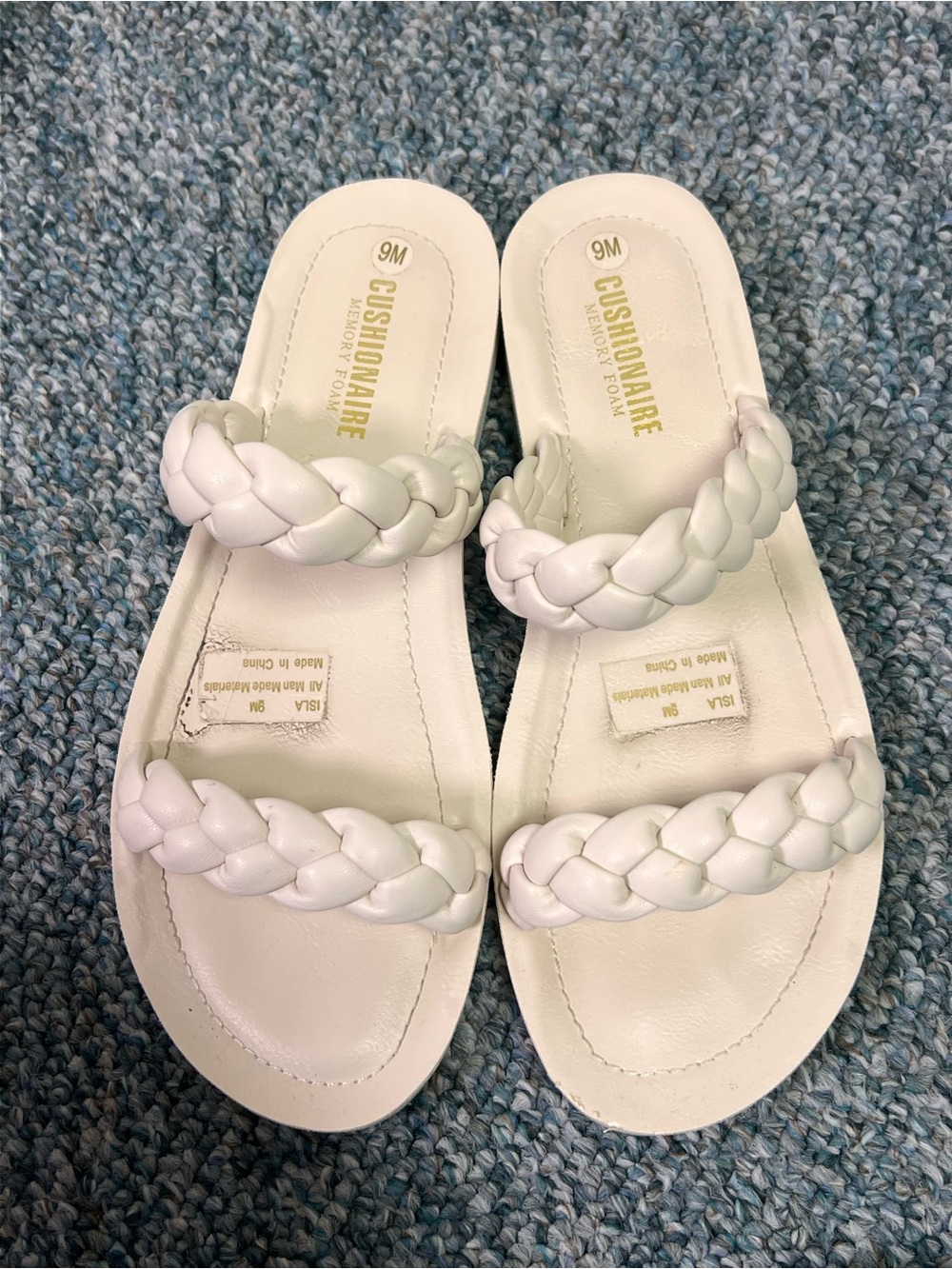 Cushionaire White Braided Double-Strap Slide Sandals - Women's